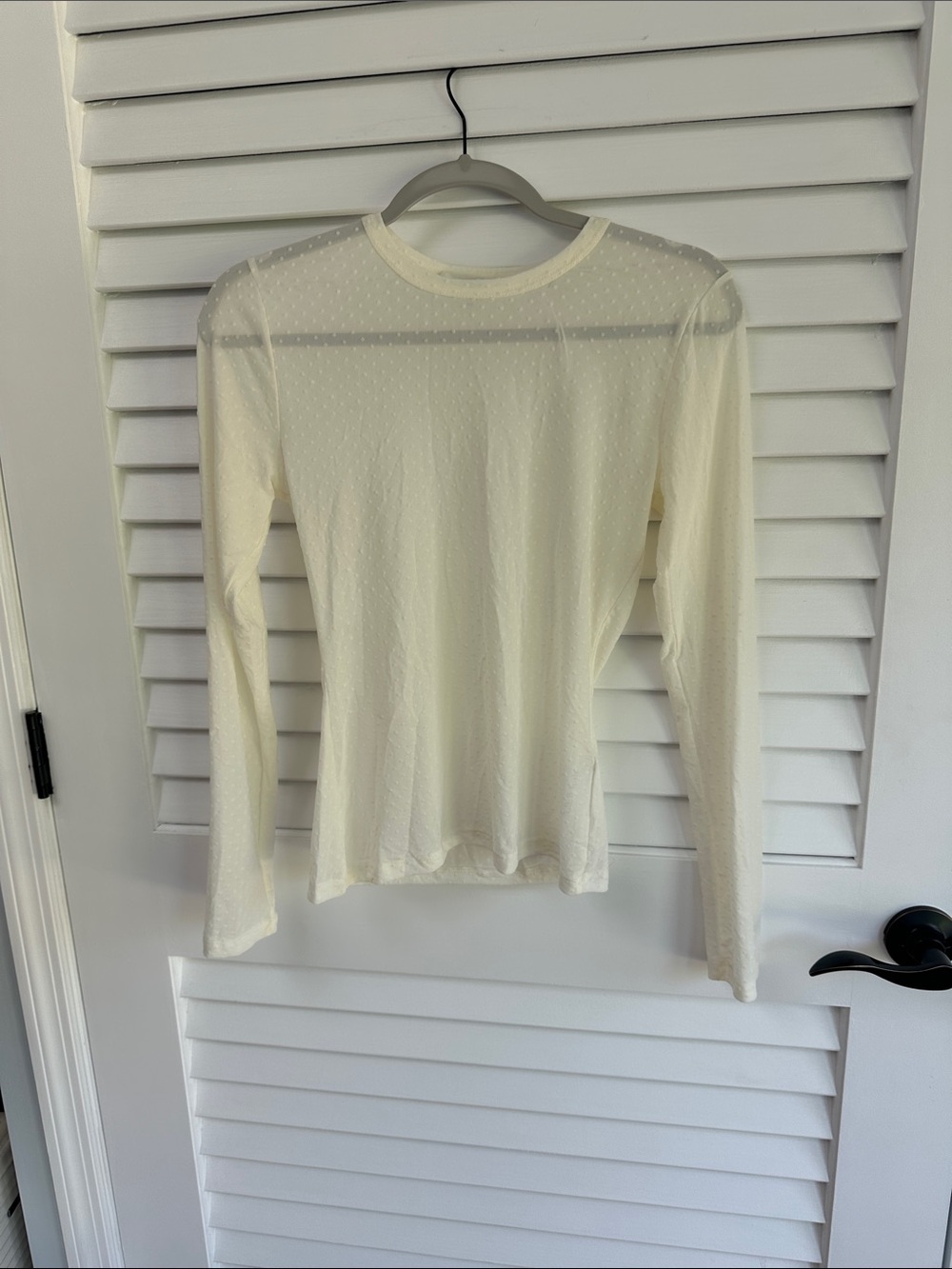 Frame Denim Ivory Dot Mesh Long Sleeve Top